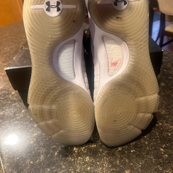 Men's White and Black UA Curry 4 Basketball - Picture 4 of 5